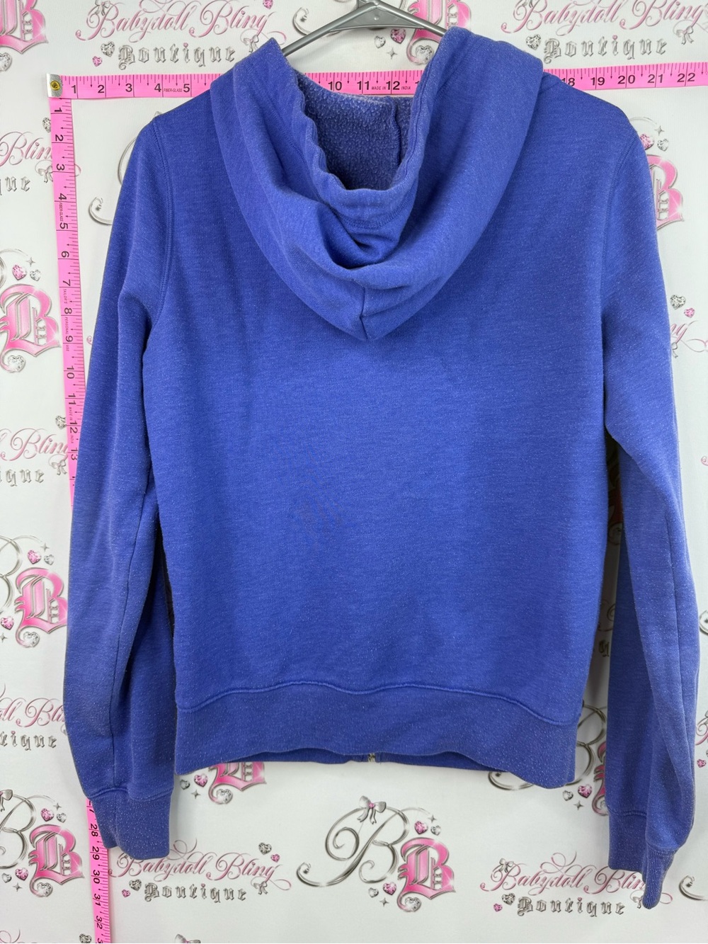 PINK Victoria's Secret Blue Zip-Up Hoodie with Black Logo sweater - Picture 2 of 8